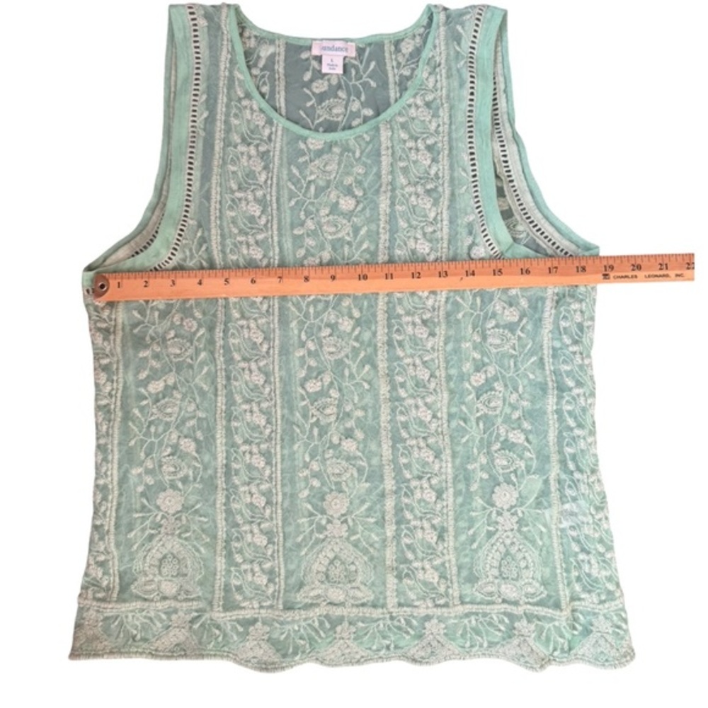 Sundance Embroidered Floral Sheer pistachio Green Lace Boho Sleeveless Top Sz L - Picture 4 of 6